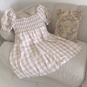 House of Harlow 1960 linen Checkered Gingham Puff Sleeve babydoll mini Dress XL